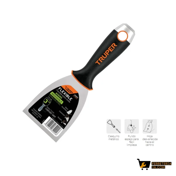 Espátula flexible 3" acero inox mango Comfort Grip, Expert 15851