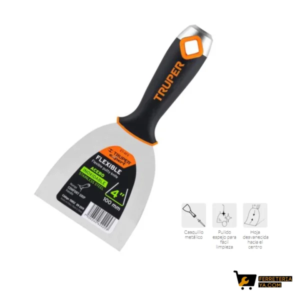 Espátula flexible 4" acero inox mango Comfort Grip, Expert 15852