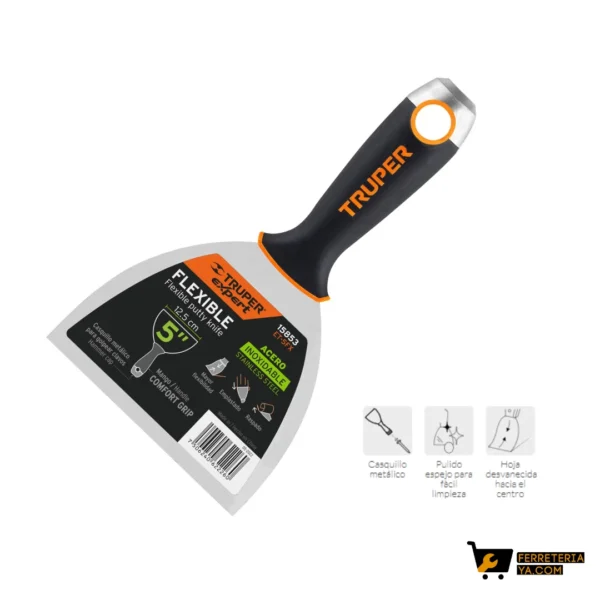 Espátula flexible 5" acero inox mango Comfort Grip, Expert 15853