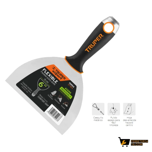 Espátula flexible 6" acero inox mango Comfort Grip, Expert 15854