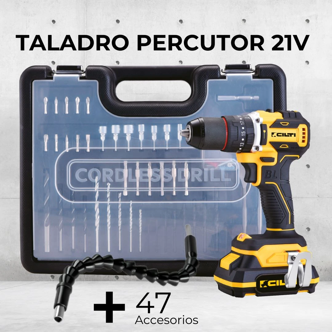 Taladro Inalambrico 21V + 1 Bateria + 47 Accesorios CILTI