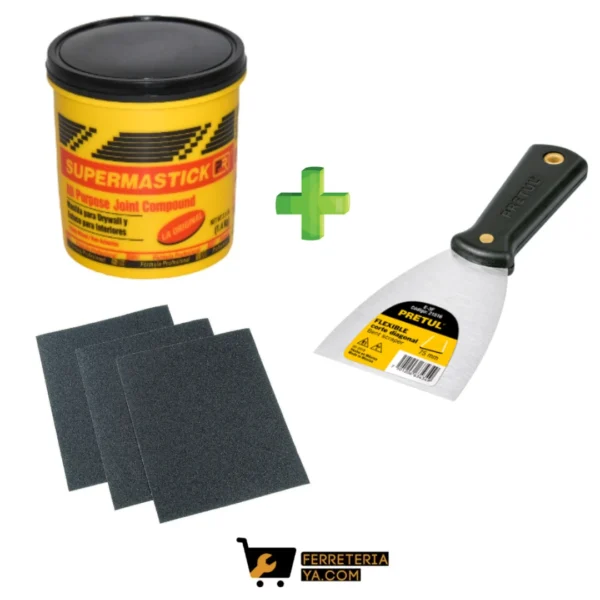 Supermastick 1/4+Espatula 2" Pretul   21515+Hoja de lija X 3 Unidades #120 #150 #180