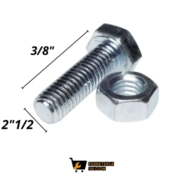 Tornillo Cabeza Hexagonal 3/8 x 2"1/2 + Tuerca x 10 Und