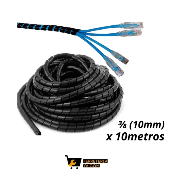 Organizador de Cables en Espiral Negro de 10mts x 10mm 3/8